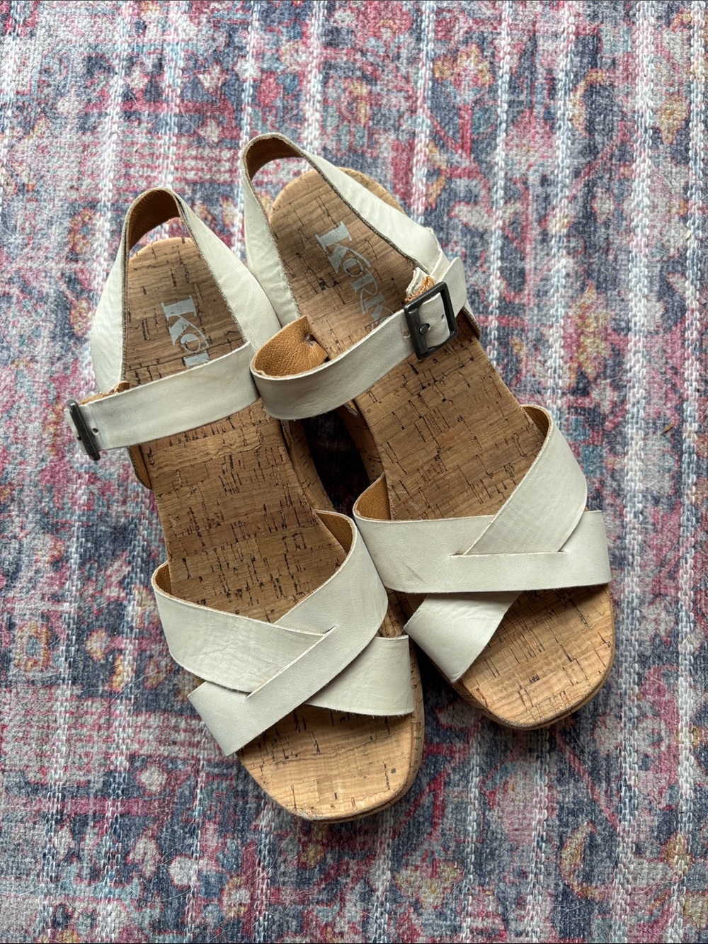 Kork-Ease Kalie Cream Leather Cork Wedge strappy Sandals comfortable women’s 7.5